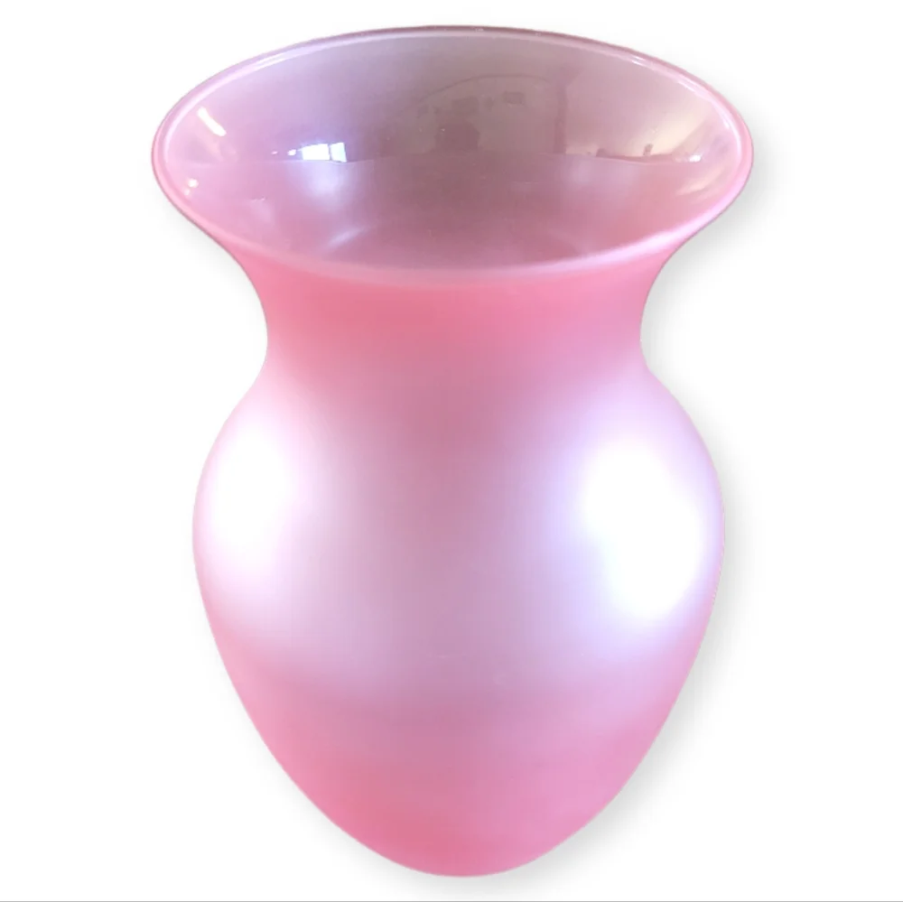 Vtg Gorgeous Frost Pink Glass Flower Water Vase